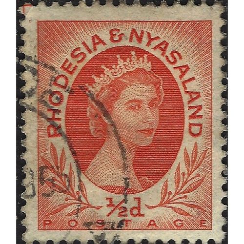RHODESIA & NYASALAND, Queen Elizabeth II, orange 1954, ½d, #3