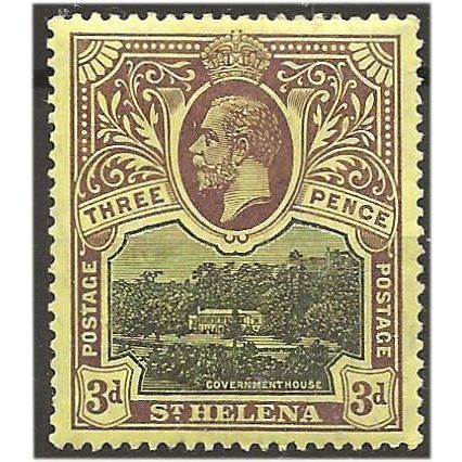 St Helena 1913 SG77 3d Black & Purple/Yellow Mounted Mint . .. .