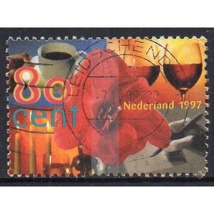 Netherlands 1997 Greetings - Flower, Coffee cup, Wine glass, Candles 80c Used