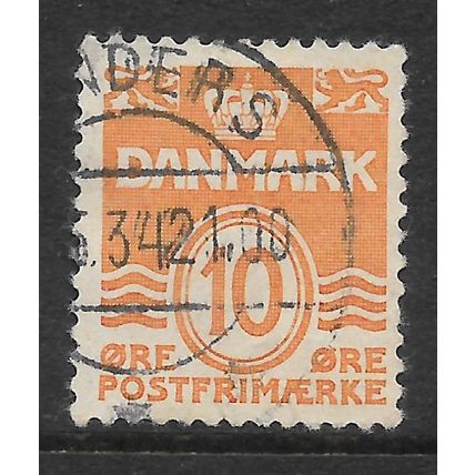 DENMARK 1933 NUMERAL 10 ORE ORANGE SG 271 FINE USED#