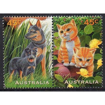 Australia 1996 Pets - Cats / Dogs 45c Joined Pair Used