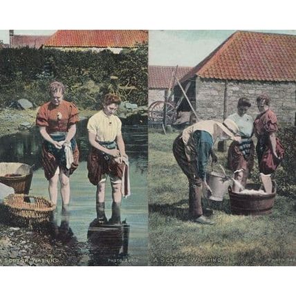 A Scotch Scot Washing 2 Antique Scotland Postcard s EX