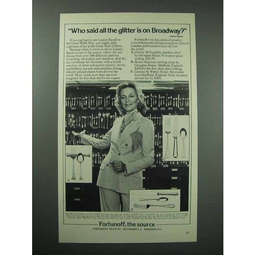 1981 Fortunoff Silverware Ad - Lauren Bacall