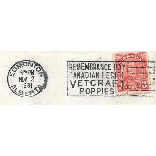 Canada Arches Flag Slogan 1931 Edmonton Alberta "Remembrance Day..."