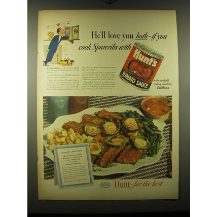 1948 Hunt's Tomato Sauce Ad - recipe for Spareribs - He'll love you both