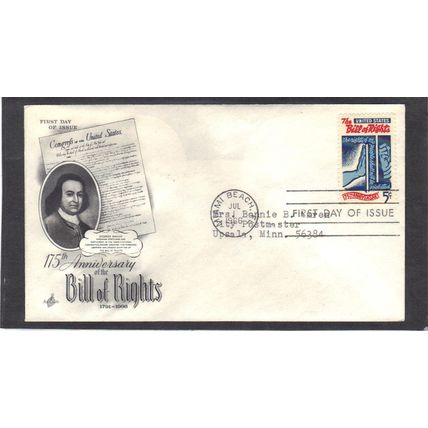 FDC Art Craft 1312 5c Bill of Rights (Cachet-Typed/A) CV39291
