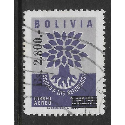 BOLIVIA 1962 SURCH 2800b on 1800b VIOLET SG 735 FINE USED