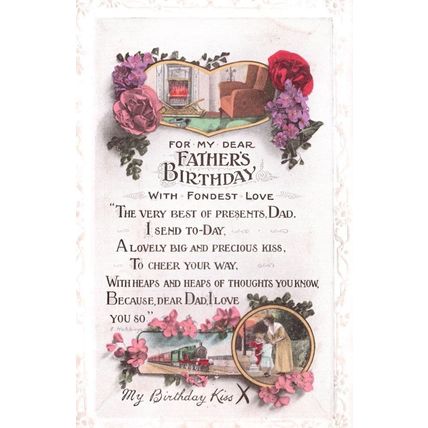 Toy Train For Fathers Birthday Antique Greetings Postcard