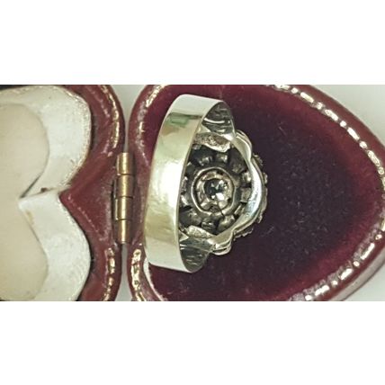 Antique European Gothic 18K White Gold .25ct Diamond Ornate Filigree Ring