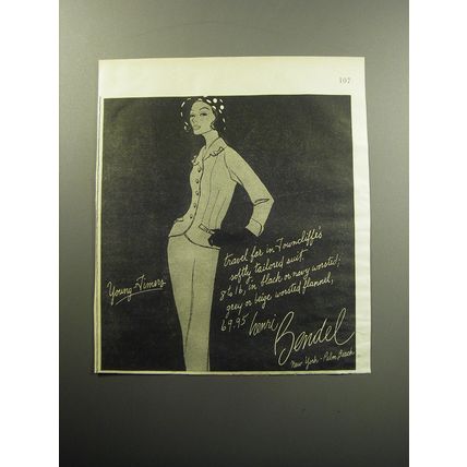 1957 Henri Bendel Young-Timers Towncliffe's Suit Advertisement