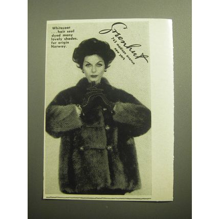 1958 Greenhut Fur Coat Ad - Whitecoat hair seal dyed many lovely shades