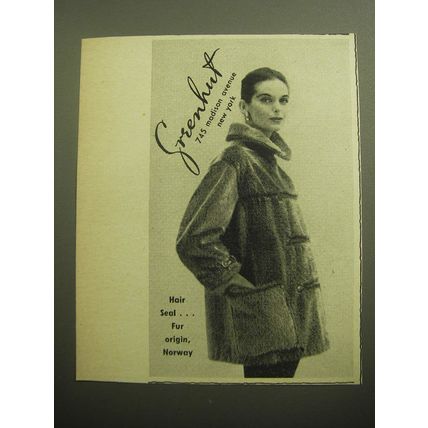 1958 Greenhut Fur Coat Ad - Hair Seal.. fur Origin, Norway