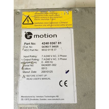ATLAS COPCO QCM2-T 340 25,4240 0367 81 CONTROL 7AMP 240VAC 3PH,4240036781,Ez