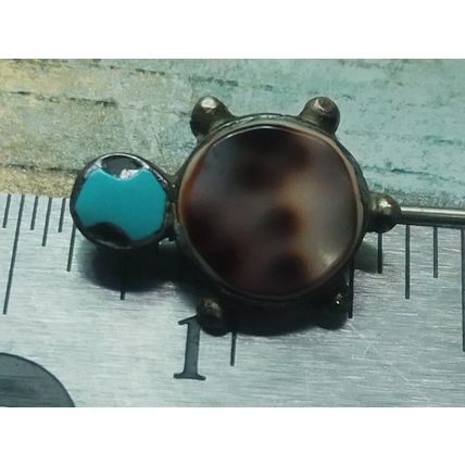 Vintage Turtle Hat Stick Pin Faux Turquoise and Montana moss agate