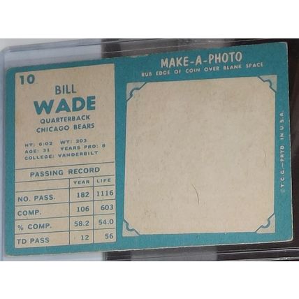 1961 Topps BILL WADE (Bears) #10 - vintage GC