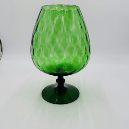 MCM Empoli Green Art Glass Lattice Optic Balloon Compote Footed Snifter Shape 9"