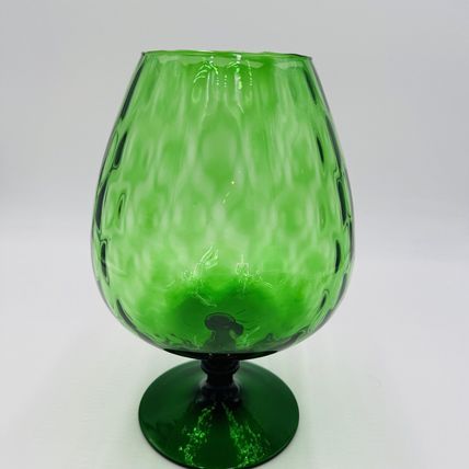 MCM Empoli Green Art Glass Lattice Optic Balloon Compote Footed Snifter Shape 9"