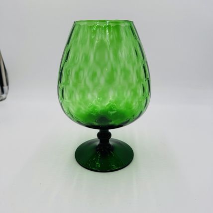 MCM Empoli Green Art Glass Lattice Optic Balloon Compote Footed Snifter Shape 9"
