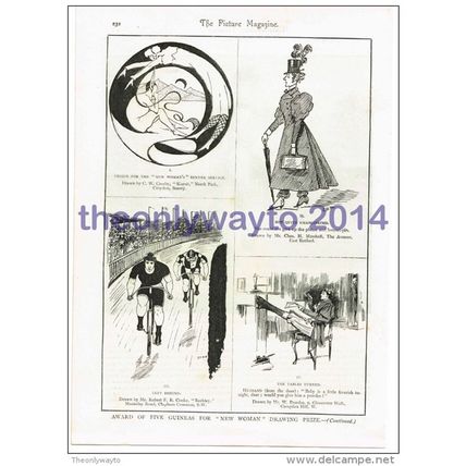 New Woman, 4 Comic Sketches, Book Illustration, c1895