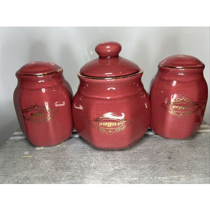 Sugar, Salt and Pepper Shaker Set x 3 Ceramic Vintage Collectible Decor Display