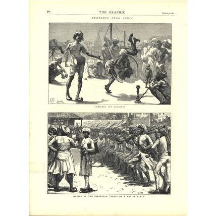 SKETCHES FROM INDIA - TUMBLERS AND JUGGLERS 1872 VICTORIAN ENGRAVINGS