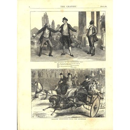 NEWSPAPER CORRESPONDENTS RACING FROM SANDRINGHAM 1872 VICTORIAN ENGRAVINGS
