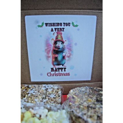 RATTY CHRISTMAS RAT GIFT BOX FILLED WITH CAKE POPCORN AND BISCUITS
