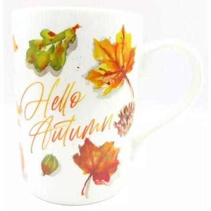 Autumn Leaves Fine China Mug Hello Autumn 10.5 CM Ceramic Gift Home Decor Drinks