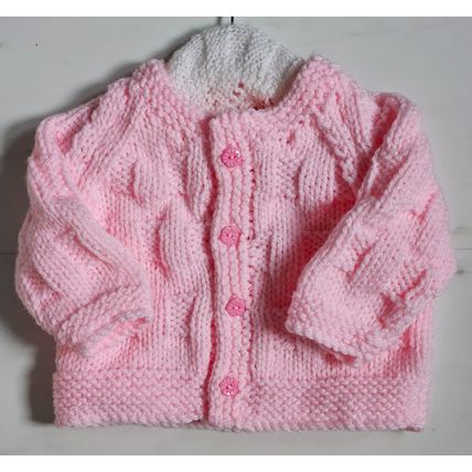 Hand Knitted Baby Pink Chunky Wool Jacket & Hat to fit 9-12 Months Approx