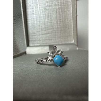 Solid Light Blue Stone W/Above Accents & Rhodium Pl Band Sz7 Ring Bomb Party
