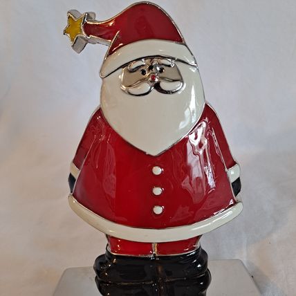 Metal Enamel SANTA CLAUS Christmas STOCKING HANGER Mantel Holder Hook Holiday