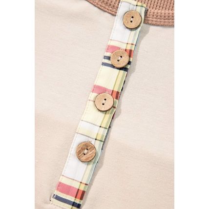Parchment Plus Size Plaid Patchwork Layered Henley Top