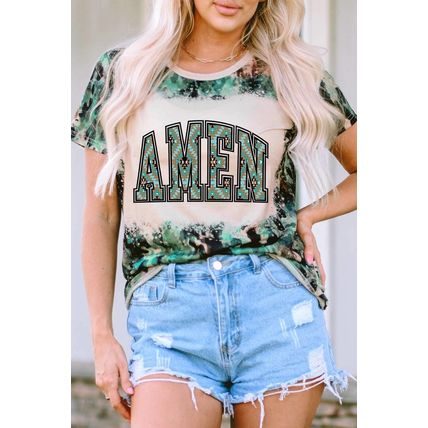 Leopard AMEN Aztec Bleached Print Round Neck T Shirt