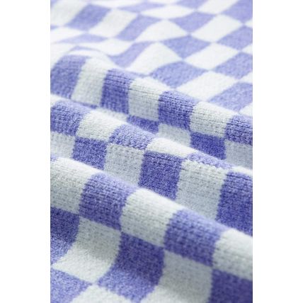 Purple Checkered Collared Buttons Plus Size Sweater