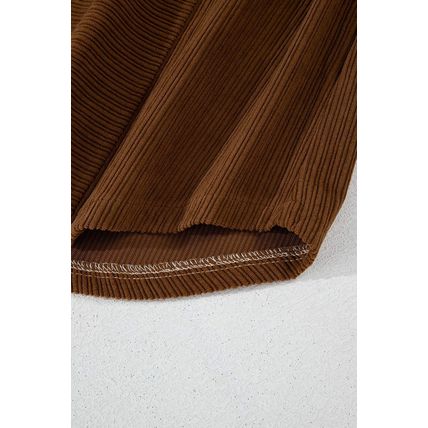 Brown Color Block Chest Pockets Buttoned Corduroy Shacket