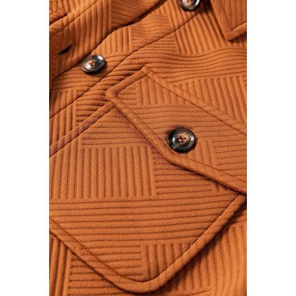 Gold Flame Textured Collared Drop Shoulder Buttoned Front Duster Coat