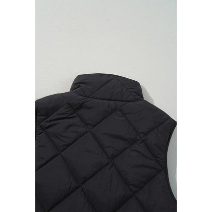 Black Quilted High Neck Button Up Pocket Vest Coat
