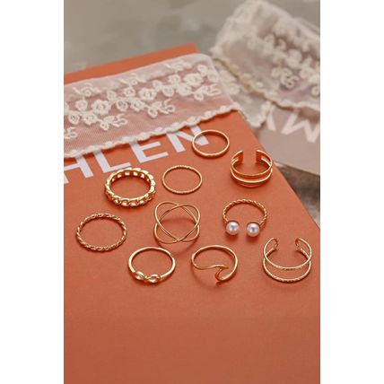 Gold 10pcs/set Vintage Plated Alloy Ring Set