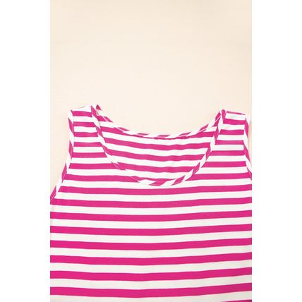 Rose Stripe U Neck Sleeveless Loose Fit Mini Dress