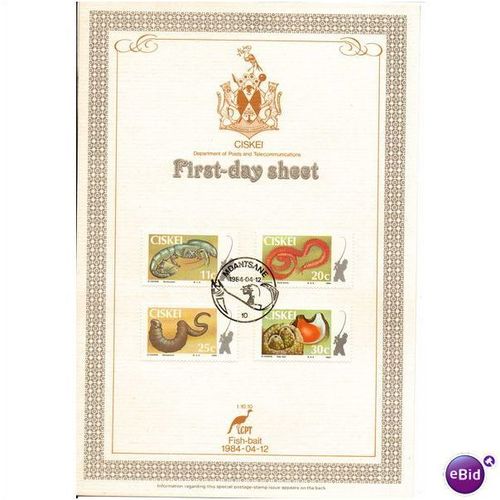 CISKEI 1984 FISH BAIT SET OF 4 ON COMMEMORATIVE FIRST DAY SHEET PICTORIAL CANCEL
