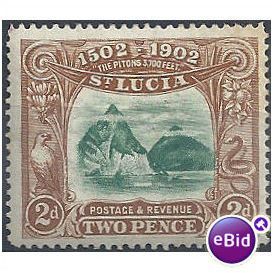 St. Lucia 1902 SG63 2d Green & Brown Mounted Mint.