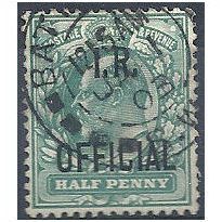 1902 O20 1/2d Blue-Green Inland Revenue Official Fine Used. .