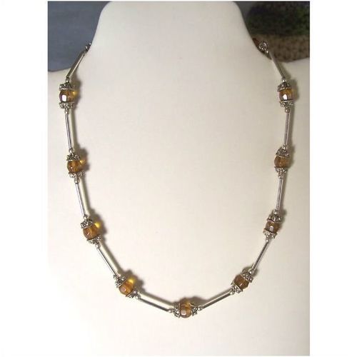 Necklace #043 amber glass beads 17 inch ladies unisex costume fashion jewelry