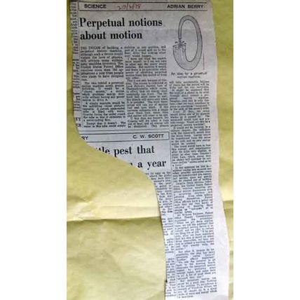 Perpetual Motion – Newspaper Cutting – Daily Telegraph - 1978