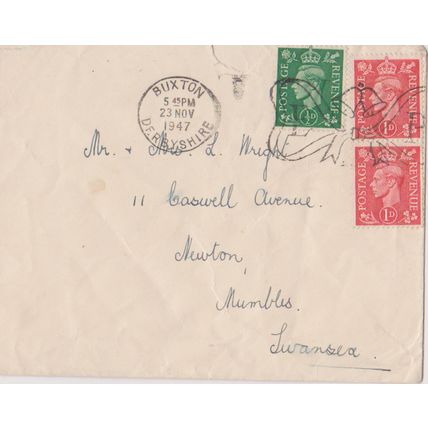 GB 1947 cover Buxton to Swansea with stamps & EP slogan