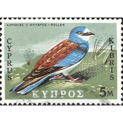 CYPRUS, BIRD, European roller, Coracias garrulus, green-grey 1969, 4mil