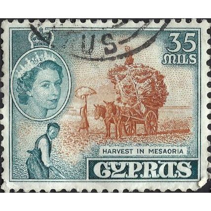 CYPRUS, Harvest in Mesaoria, blue & brown 1955, 35mil