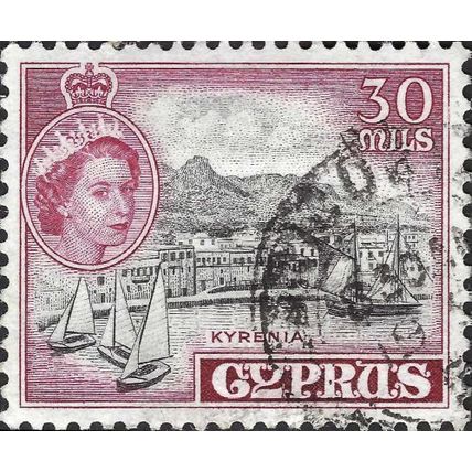 CYPRUS, Kyrenia harbour, mauve & black 1955, 30mil