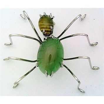 Green Agate Spider Stainless Steel Wire Wrap Brooch 12