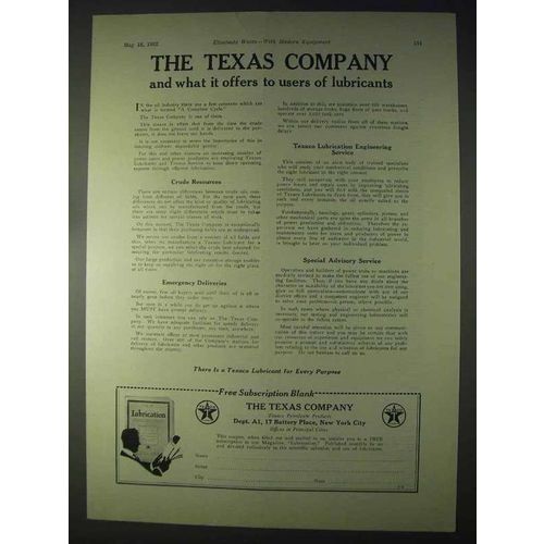 1922 Texaco Lubricants Ad - What it Offers to Users